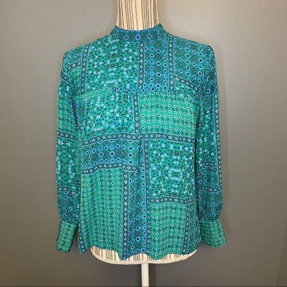Loft small Petite Green Patchwork Blouse - Picture 1 of 6